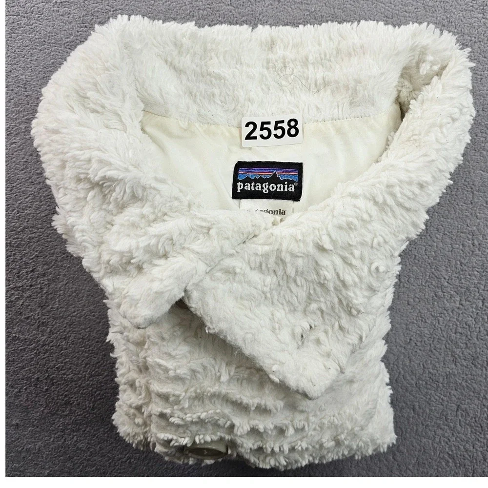 Patagonia Fleece Jacket Girls M/10 White Long Sleeve Mock Neck Button Front - Picture 9 of 10